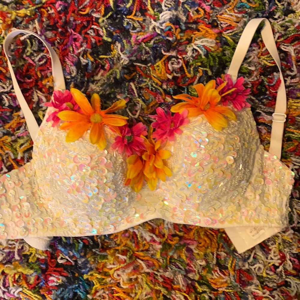 Vintage sequin floral appliqué bra - Picture 2 of 4